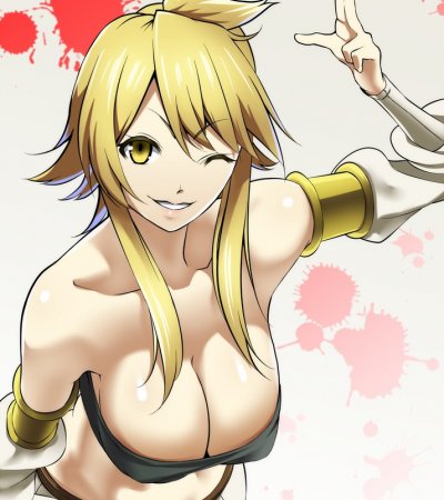 Leone Showing Off Neckline and Big Breasts