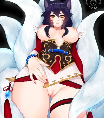 Ahri Showing Smooth Pussy and Succulent Big Breasts