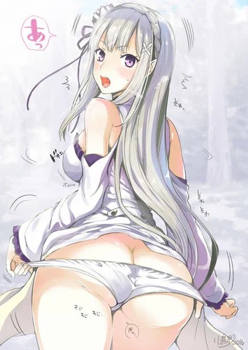Emilia taking off her panties 