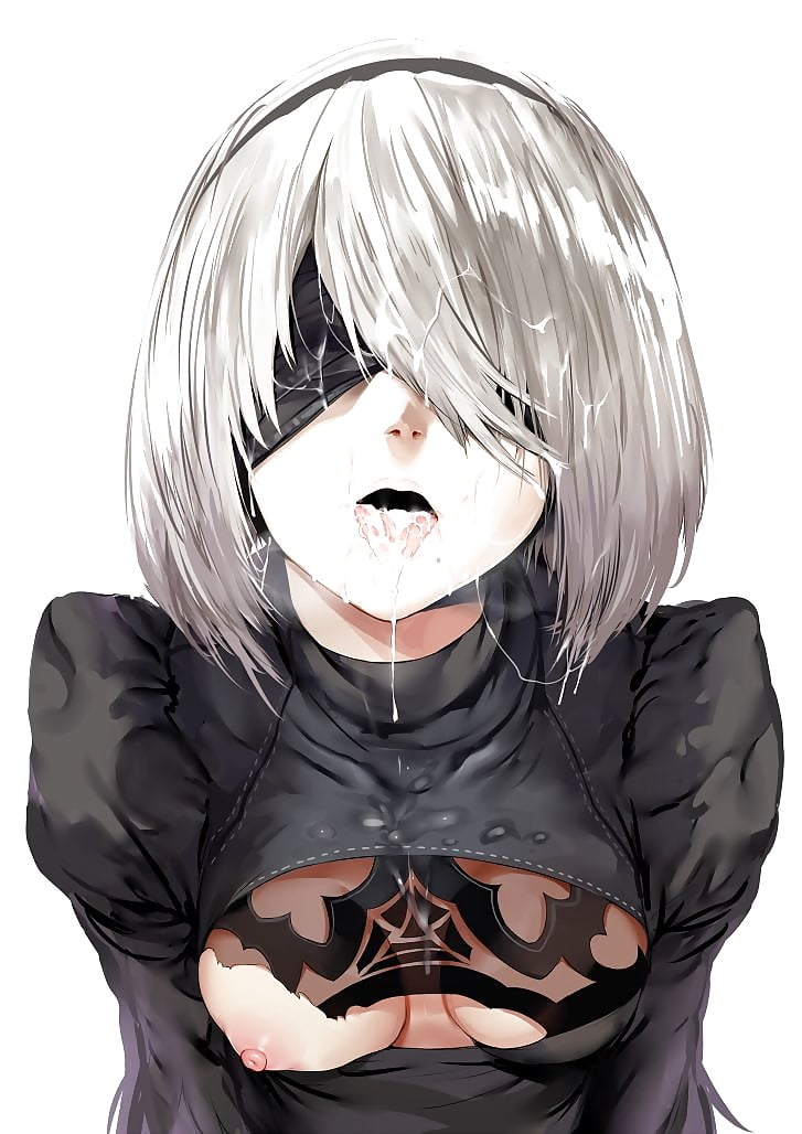 YoRHa 2B with Joy in the Mouth and Face