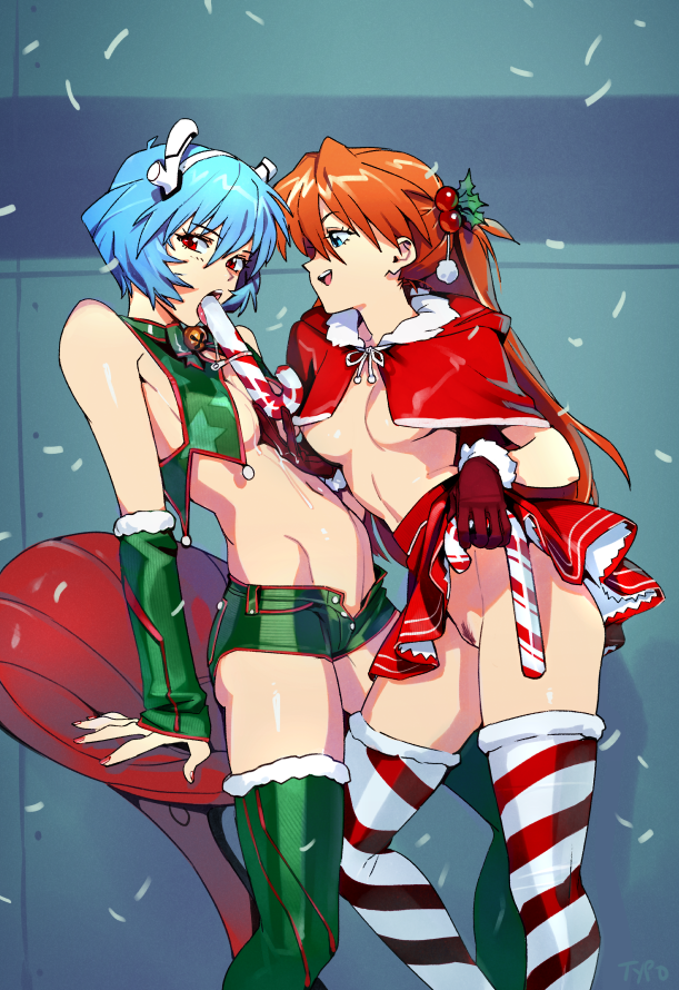 Rei Ayanami and Asuka Langley Dressed but No Panties